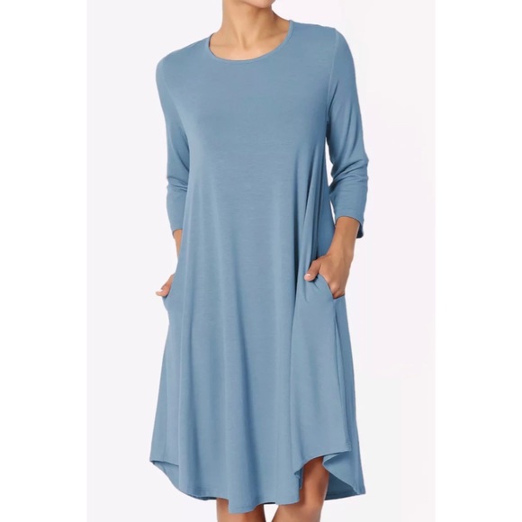 Dresses & Skirts - MIDI DRESS IN TITANIUM BLUE WITH SIDE POCKETS